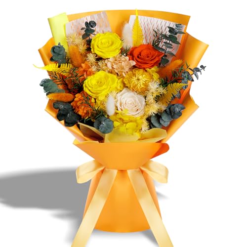 Bonsion Fall Flowers Gifts for Mom, Flower for Delivery, Preserved Roses Bouquets, Birthday Gifts for Women, Mothers Day Flowers for Wife (Orange) - color: Orange