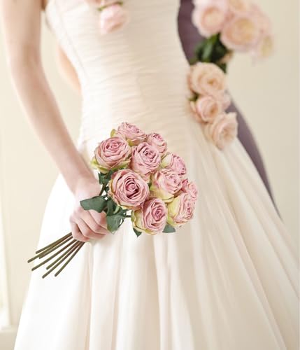 IPOPU 10PCS Light Purple Roses Artificial Flowers Vintage Fake Flowers Silk Roses with Stems for DIY Wedding Bouquet Table Centerpiece Home Party Decor(Light Purple) - color: Light Purple