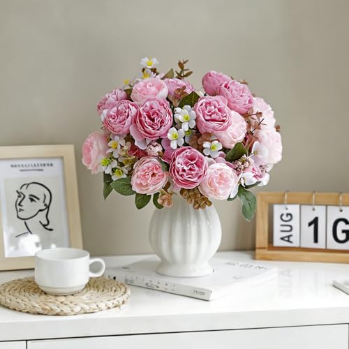 DEMIUKO 4PCS Peonies Artificial Flowers, Pink Faux Peony Bouquet Fake Silk Flower for Vase Faux Floral Arrangements Plastic Flowers for Farmhouse Home Kitchen Table Centerpiece Party Wedding Decor - color: Pink, size: 4PCS
