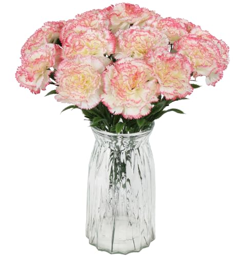 16PCS Pink Carnations Artificial Flowers 14.8'' Fake Carnation Silk Flowers with Stem Faux Carnations Flowers for Home Table Centerpiece Wedding Decorations Floral Arrangements (Pink Edge) - color: Pink Edge