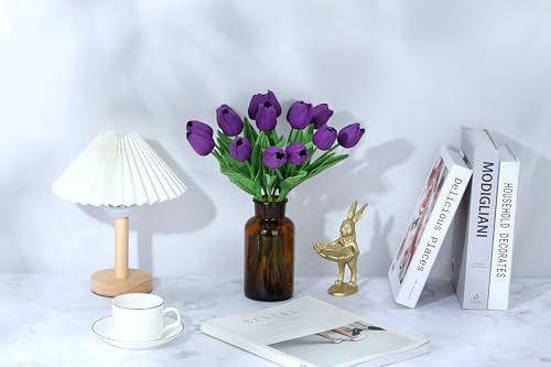 SITUMEIZI 15pcs Tulips Fake Artificial Flowers Real Touch 14" PU Flower for Home Decor Easter Spring Wedding Bouquet Decorations Mother's Gift Day Floral Arrangements(Deep Purple) - color: Deep Purple