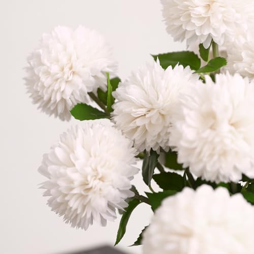 Floweroyal 24pcs Artificial Chrysanthemum Ball Flowers, Fake Mums Silk Hydrangea Bridal Wedding Bouquet for Home Garden Party Office Coffee House Decoration (White) - color: White-24pcs