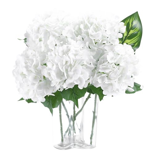 Coferset 5pcs Hydrangea Artificial Flowers Real Touch 20 inch Lifelike Hydrangea Flower for Home Wedding Office Party Living Room Decoration (White) - color: White