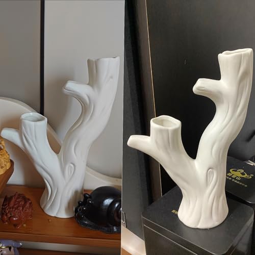 White Branch-Shaped Ceramic Vase，Minimalist Artistic Dried Flower Vases Modern Decorative Ornament for Home Decor, Living Bedroom Room, Shelf, Table (Style-A) - color: Ceramic a