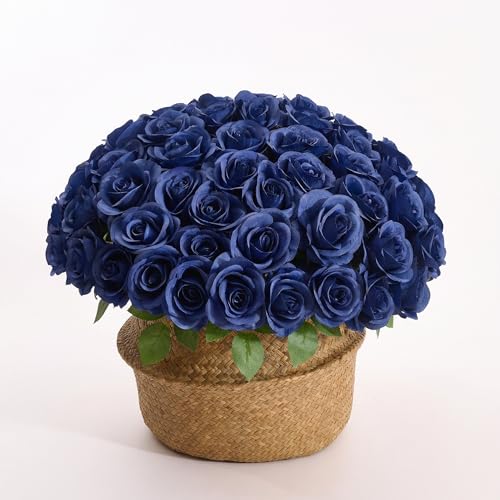55 Pcs Navy Blue Roses Artificial Flowers Bulk, Artificial Roses Fake Flowers with Adjustable Stems, Soft Foam Roses for DIY Wedding Bouquets, Bridal Shower Centerpieces, Home Party Decor - color: Navyblue