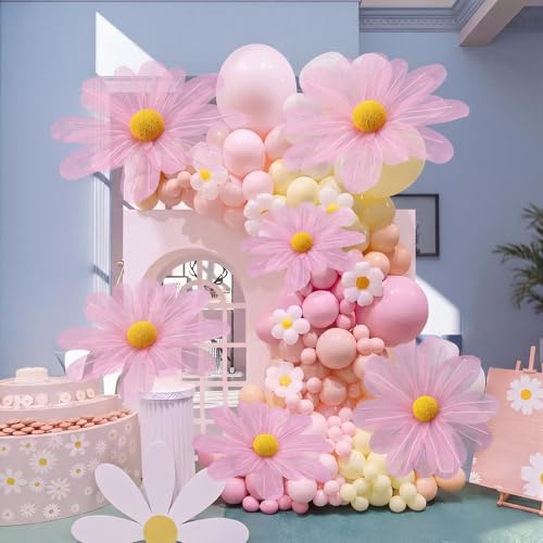 6 Pcs Pink Large Daisy Flowers for Decoration 12'' 15.8'' 20'' Giant Silk Artificial Flower Fake Daisy for Wedding Garden Birthday Party Bridal Baby Shower Decor, Rod is Not Included - color: Pink