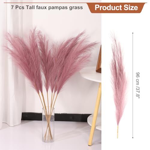 PATIKIL 37.8in Tall Pampas Grass Decor, 7pcs Large Artificial Pampas Grass Bulk Long Fluffy Faux Pampas Grass Dried for Home Boho Decor Vase Wedding Wall Ground, Purple - color: Purple