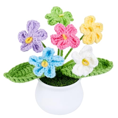 Crochet Flowers Handmade Knitted Potted Flower for Mom, Crochet Gifts for Daughter Friends Women Party Favors Teacher Thank You Appreciation Gift, Cute Desk Home Room Office Decor Accessories - color: Colorful