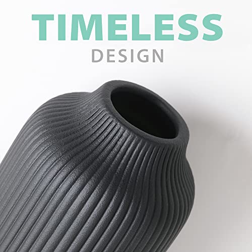 flature Ceramic Vase in Nordic Style, Decovase Large for Pampas Grass as Boho Deco, Vase Black Matt 8 inch for Flowers, Scandinavian Design Home Decoration for Fresh Flowers, Dried Flowers (Size M) - color: Black, size: Single Medium