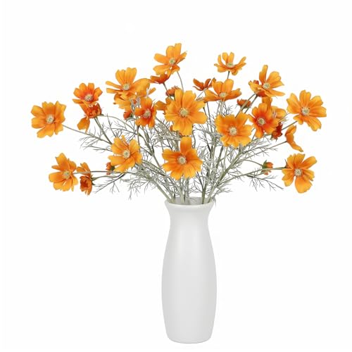 4 Pcs Orange 24" Tall Artificial Cosmos Flowers for Vases, Fake Silk Daisy Floral Branches with Realistic Flocked Bendable Stems, Multi-Headed Faux Blooms for Table, Home Decor, Wedding - color: Orange