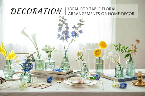 SUPMIND Glass Bud Vase Set, 16pcs Small Green Flower Vases for Table Centerpieces in Bulk, Mini Vintage Vase for Wedding, Home, Table Decoration - color: Green