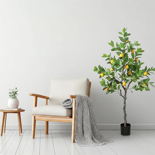 Daifunli 1 Pack Artificial Lemon Tree with Realistic Leaves and Natural Trunk Faux Tree with Silk Leaves for Porch Home Office Farmhouse Indoor Outdoor Housewarming Gift - style: Lemon