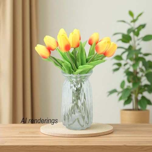 Artificial Flowers 10 Heads Mini Real Touch Artificial Tulip for Home Wedding Party Centerpiece Decoration (Orange) - color: Orange
