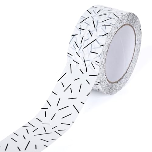Whaline 109 Yard Black White Packing Tape Messy Straight Lines Printed Tape Waterproof Shipping Tapes for Small Business DIY Crafts Box Carton Decor - style: Messy Straight Lines