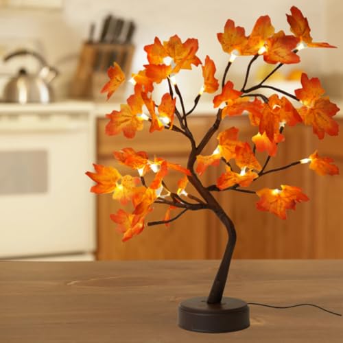 Lighted Artificial Fall Maple Trees with Lights, USB/Battery Autumn Decor Fall Decorations for Home，Thanksgiving Decorations Fall Home Decor - style: maple