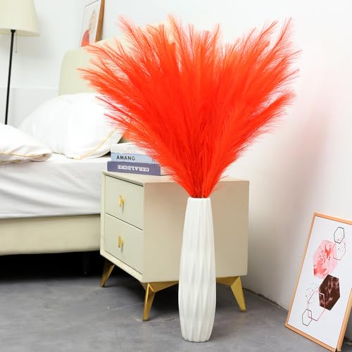 43" Orange Pampas Grass Tall - 8 PCS Faux Pampas Grass Decor Artificial Pompas Grass for Floor Vase Filler Wedding Boho Home Baby Shower Mothers Day Decoration - color: Orange