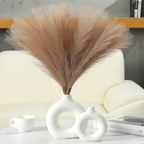 Ureymx Faux Pampas Grass Decor 17.7 Inch 30pcs, Artificial Pampas Grass Fluffy Home Decor, Short Vase Room Decor pompous Grass Flower Arrangement for Boho Home Wedding Decoration (Light Brown) - color: Light Brown, size: 17 Inch 30 Pcs