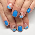 Summer Press on Nails Short Square Fake Nails Press Ons Sea Blue with Nude Coco Designs Glossy Full Cover Glue on Nails Artificial Stick on Nails for Women Girls Manicure 24 Pcs - color: Flower Square37