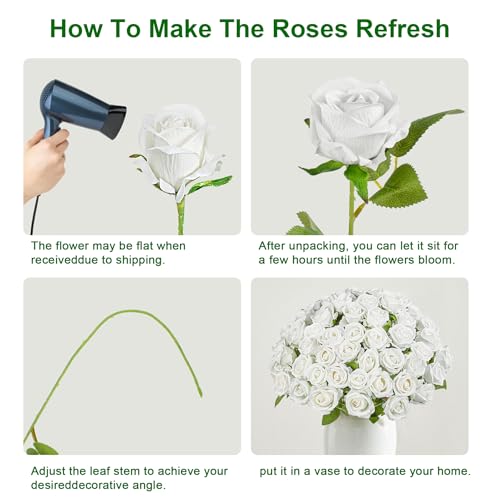 Artificial Flowers Roses Touch Fake Rose Bouquet Flower Stem for Wedding Centerpieces DIY Wreath Home Decorations Silk Roses Mothers Party Fake Outdoor Flowers Decor 19.6"(50PCS White) - color: White 50pcs