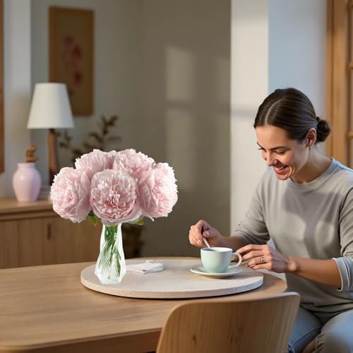 10pcs Artificial Peony Flowers Silk Peonies Realistic Flower Bouquet for Vase Decor Wedding Table Centerpieces Valentines Gifts (Pink) - color: Pink
