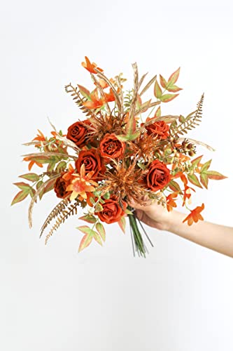 Serra Flora Artificial Greenery Stems Box Set,(Pack of 44pcs) with 7 Kinds of Faux Greenery Picks Filler for DIY Bridal Bouquets Wedding Floral Arrangement Table Centerpieces - color: Autumn Orange