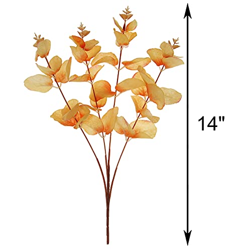 Tinsow Artificial Eucalyptus Stems Orange Real Touch Leaf Branches Faux Eucalyptuses Fall Centerpiece Halloween Thanksgiving Harvest Home Decor (Orange, 5) - color: Orange