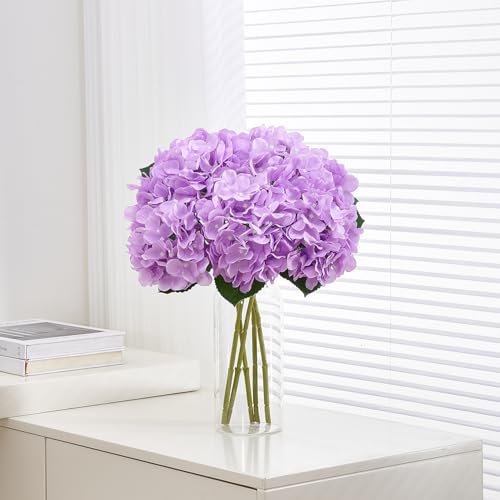 8pcs Lavender Fake Flowers Silk Hydrangea Artificial Flowers Bouquets Faux Hydrangea Stems for Home Table Centerpieces Wedding Party Decoration - color: Lavender