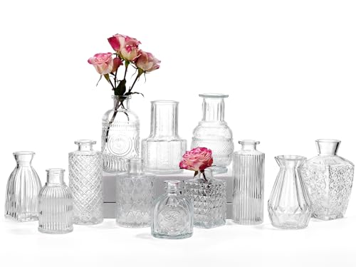 12 Pcs Glass Bud Vase Set, Small Glass Vases for Flowers, Mini Clear Bud Vases for Centerpieces, Wedding, Home, Office and Table Decoration, Clear - color: Clear, size: 12pcs