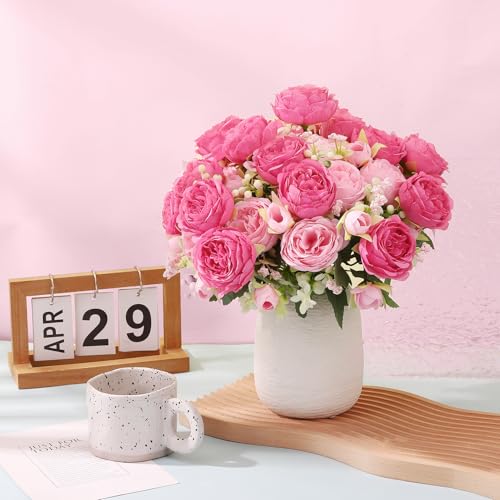 16 Pack Pink,Hot Pink Peonies Artificial Flowers,Fake Silk Hydrangea Bouquet for Bridal Wedding Home Table Decor Reusable Dining Opening Ceremony Birthday Arrangement Faux Floral - color: Pink,hot Pink