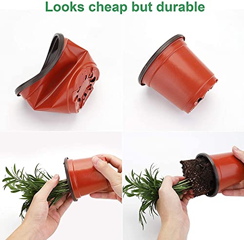 MIXC Plant Nursery Pots with Humidity Dome 4" Soft Transparent Plastic Gardening Pot Planting Containers Cups Planter Small Starter Seed Starting Trays for Seedling with 10pcs Plant Labels，30 Sets - color: Red, size: 4 Inch-with Lid