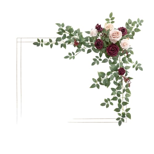 Ling's moment Wedding Artificial Welcome Sign Flowers Swag Arch Floral Garland Decorations Marsala Blush Ceremony Reception Entrance Entryway Party Banquets Easel Wall Home Outdoor(NOT Include Sign) - color: Marsala & Blush