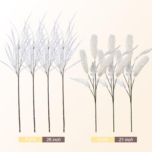 7 PCS Artificial Stems Fake Plants for Spring Summer Decor, 26 in Fake Leaves Greenery Branches White Silk Flowers Faux Foliage DIY Stems for Vase Home Kitchen Farmhouse Indoor Table Centerpiece - color: 7 Pcs White Faux Stem