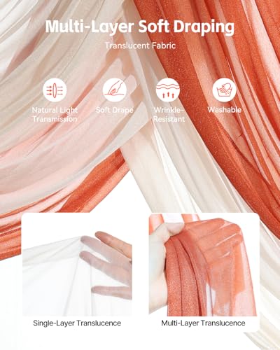 VEVOR Artificial Wedding Arch Flowers Kit, Orange Wedding Arch Flowers with Drapes Kit (Pack of 5) - 2 Pcs Floral Arrangement, 3 Pcs Sheer Drapes, for Ceremony Bouquets Reception Backdrop Decoration - color: Terracotta, size: 5 Pcs