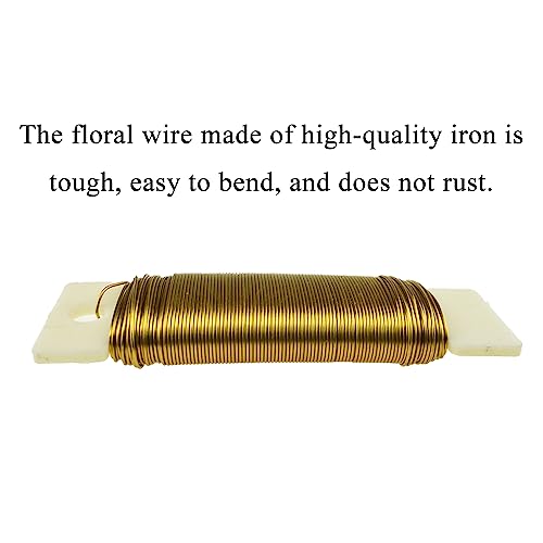 HAHIYO 22Gauge Dark Gold Metal Floral Wire - 1 Roll, 38 Yards (115 Feet) - Flexible Paddle Wire for Craft, Christmas Wreaths, Tree, Flower Arrangement, Bouquet Wrapping, Wedding, DIY - color: Dark Gold, size: 22Gauge-1P/38Yards