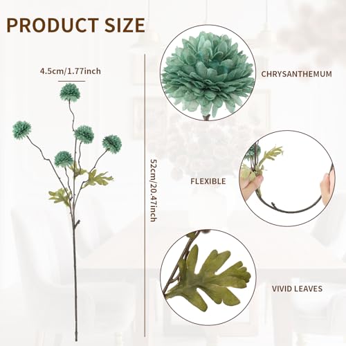 DuHouse 6pcs Artificial Flowers Faux Silk Pompon Mum,Silk Small Mini Chrysanthemum Ball with Stems for DIY Bouquets Centerpieces Vase Home Table Kitchen Decorations(Sage Green) - color: Sage Green, size: 6pcs