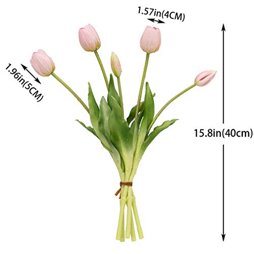 DUYONE 15Pcs Artificial Tulips Flowers, Soft Touch Realistic Latex Tulips Bouquet for Home Office Wedding Party Garden Decor, Fake Flowers for Dining Table Living Room Spring(Light Pink,15pcs) - color: A Style-15pcs Light Pink (No Vase)