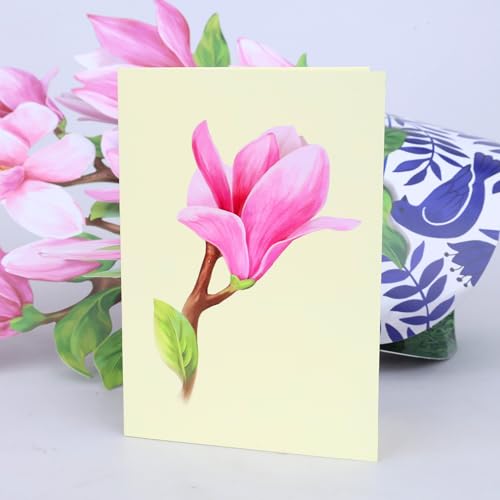 Airpark 3D Pop Up Paper Flowers Bouquet Card 12’‘ with Note & Envelope, Birthday Gifts, Get Well, Thank You, Greeting Cards for Women Mom Wife Friends, Magnolia & Bird - style: Magnolia Flower