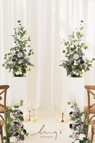 Ling's moment 41" Tall Free Standing Artificial Flowers Arrangements 2 pcs Wedding Arch Altar Stage Decorations Lilac Gold for Ceremony Reception Rose Fake Floral Party Outdoor Centerpieces Decor - color: Prpl-lilac & Cream