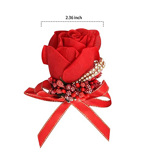 Wrist Corsage 4 Packs Wedding Bridal Wrist Flower Rose Wristband Corsage for Bride Bridesmaid Perfect for Wedding, Prom, Party (4 Packs, Wrist Flower-Red) - color: Corsage-red, size: 4 Packs