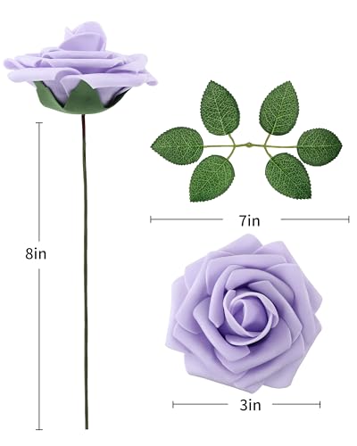 DuHouse 50Pcs Artificial Roses Flowers Fake Roses with Stems Real Touch Foam Flowers for DIY Wedding Bouquet Party Centerpiece Floral Arrangement Party Home Decor(Lilac) - color: Lilac, size: 50pcs