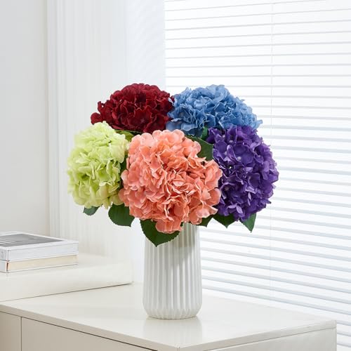 8Pcs Dusty Blue Fake Flowers Silk Hydrangea Artificial Flowers Bouquets Faux Hydrangea Stems for Home Table Centerpieces Wedding Party Decoration - color: Dustyblue