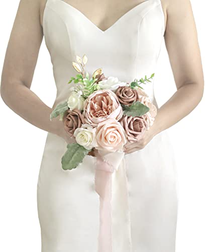 Lookein 7 Inch Flower Bouquet for Bride Artificial Flowers Bouquet Bridesmaid Bouquet Bridal Bouquet Tossing Bouquet for Wedding Ceremony Anniversary, French Dusty Rose - color: 7" French Dusty Rose