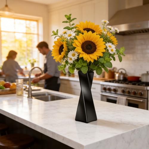Ceramic Vase, Small Flower Vase Home Decor, Modern Farmhouse Decorative Vase, Dinner Table, Mantel, Entryway, Shelf, Centerpieces, Living Room Décor, Unique Geometric Vases Black jarrones decorativos - color: Black, size: 11.8 IN