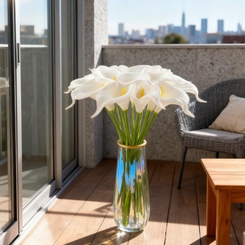 20 Pcs White Artificial Calla Lily Flower Bouquet for Decoration, Outdoor Wedding Bouquets, Lifelike Faux Flowers for Home, Garden, Party, and Event Decor.