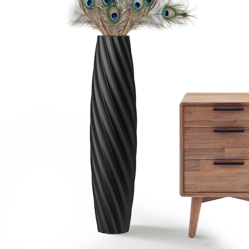 Tall Floor Vase, 23.6 inches Tall Vases Sturdy, Luxury, Textured for Decorative Branches Dried Flowers, Floor Vase for Rustic, Living Room, Shelf Decor (Black) - color: Black