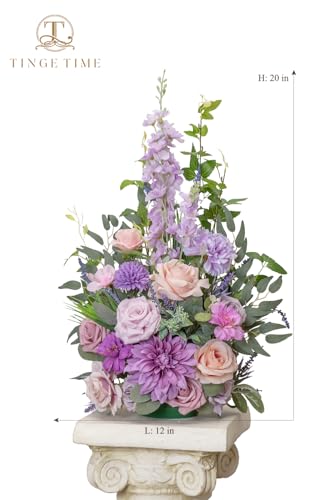 TINGE TIME Free-Standing Artificial Flower Set of 2, Table Centerpiece with Rubber Pad, Silk Fake Flower for Wedding Centerpiece Archway Aisle Welcome Entrance (Violet & Misty Rose) - color: Violet & Mistyrose