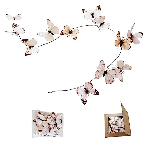 Artificial Butterfly Garland, Fake Butterfly Decorative Vines, DIY 3D Unique Butterfly Hanging Decor for Home Wall Easter Spring Flowers Party Wedding Arch Shopping (White Brown) - color: White Brown