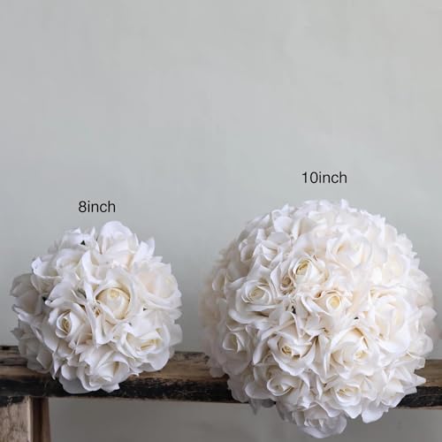 8 Inch Bridesmaid Bouquet, Morandi Ivory Cream White Real Touch Rose Wedding Flowers, Artificial Floral Arrangement for Bridesmaids, Bridal Shower, Toss Bouquet and Wedding Prom - size: 8 Inch