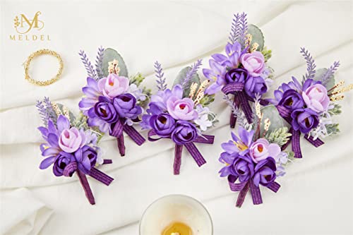 Purple Boutonniere for Men Wedding, Set of 6, Groom and Best Man Boutonniere for Wedding Ceremony Anniversary, Formal Dinner Party and Rustic Fall Wedding Marriage - color: Purple1# Boutonniere(set of 6)