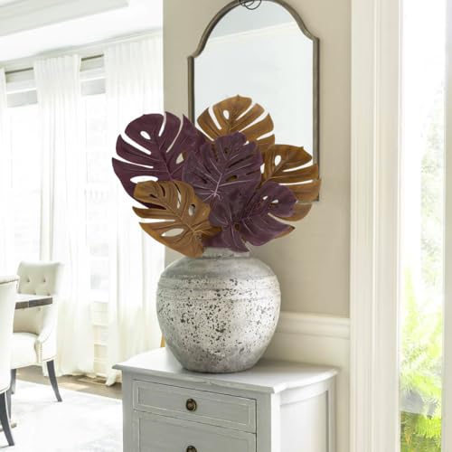 DILATATA Artificial Monstera Leaves with Stems 30" Fall Faux Tropical Leaf Orange Silk Monstera Leaves Fake Palm Branches for Home Fireplace Farmhouse Centerpieces Thanksgiving Wedding Autumn Décor - color: 30" Monstera#orange Silk 3pcs
